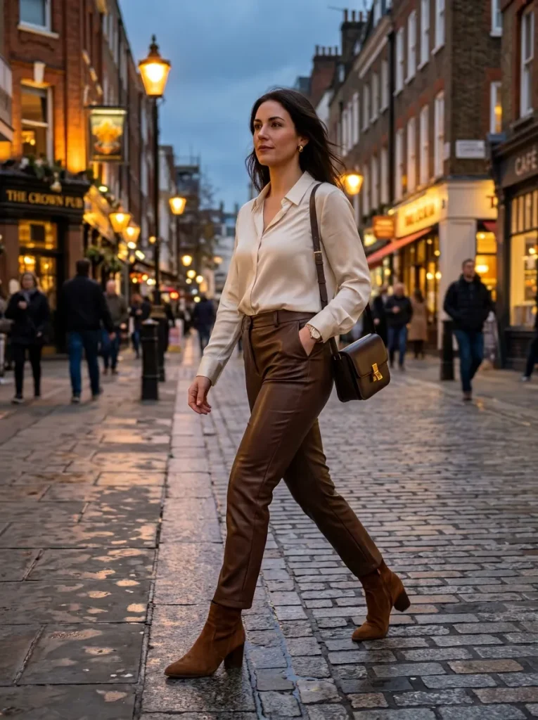 Leather Trousers With a Sleek Ankle Boot