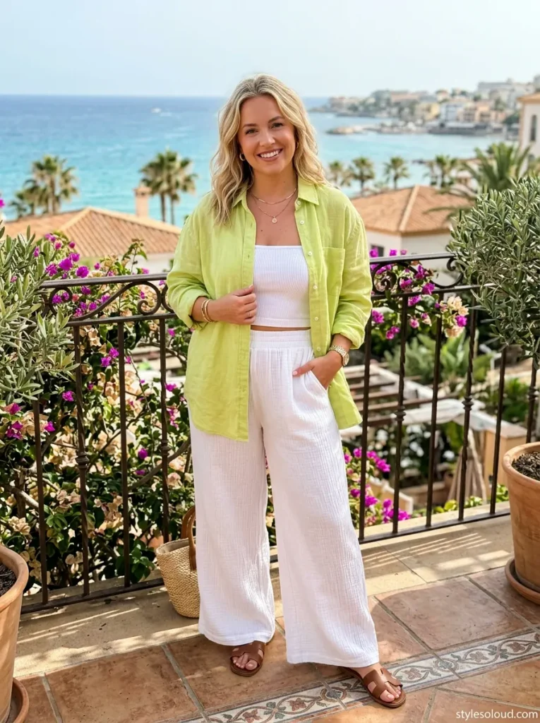 Lime Linen Shirt & Palazzo Pants