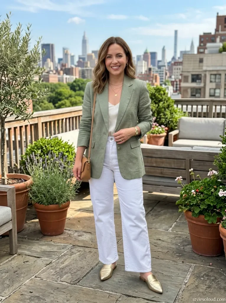 Linen Blazer & White Wide Jeans