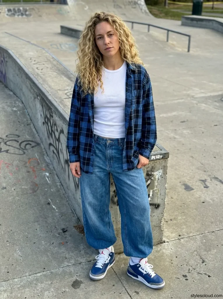 Lived-In Skater Aesthetic Baggy Jeans and Flannel