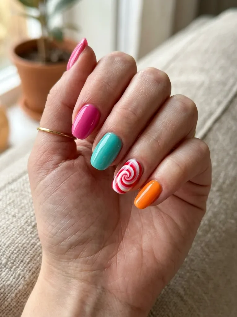 Lollipop Swirl Accent Nails