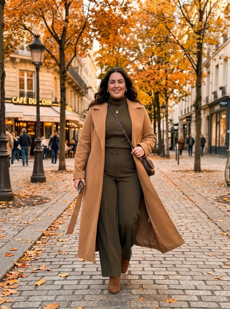 A Long Duster Coat as a Column of Warm Color