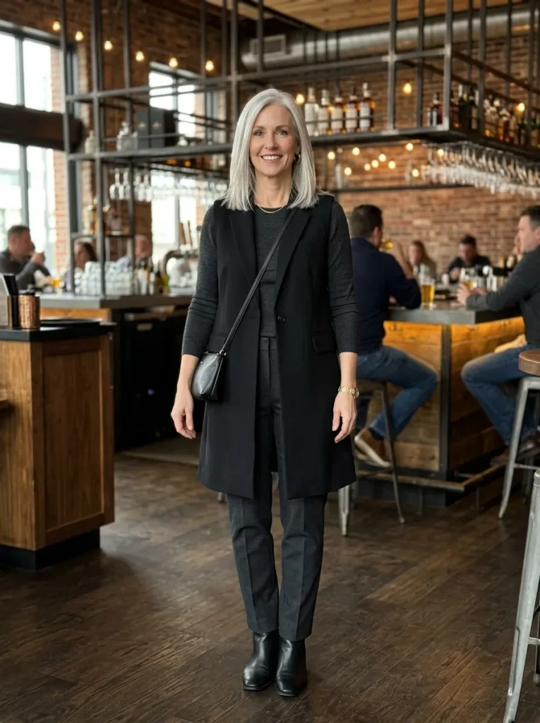 Longline Vest over Long Sleeve