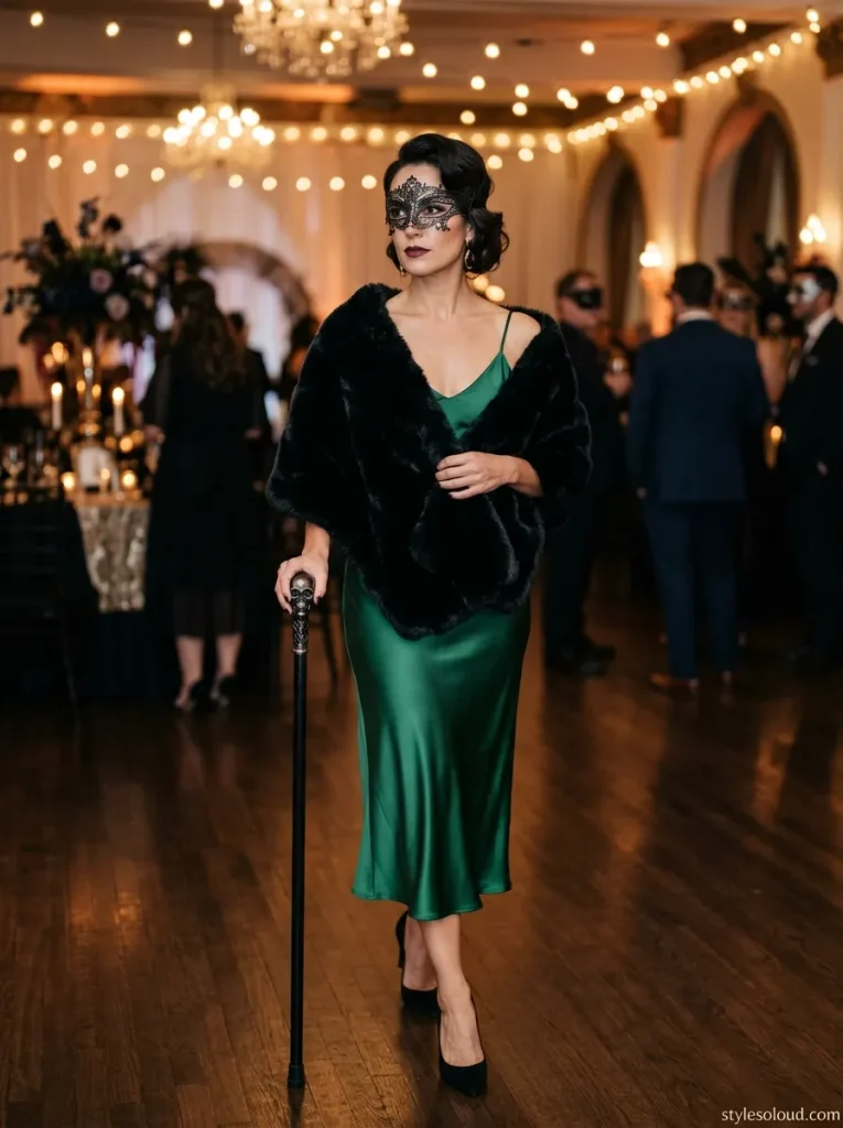Masquerade Mystique Costume with Faux-Fur Wrap