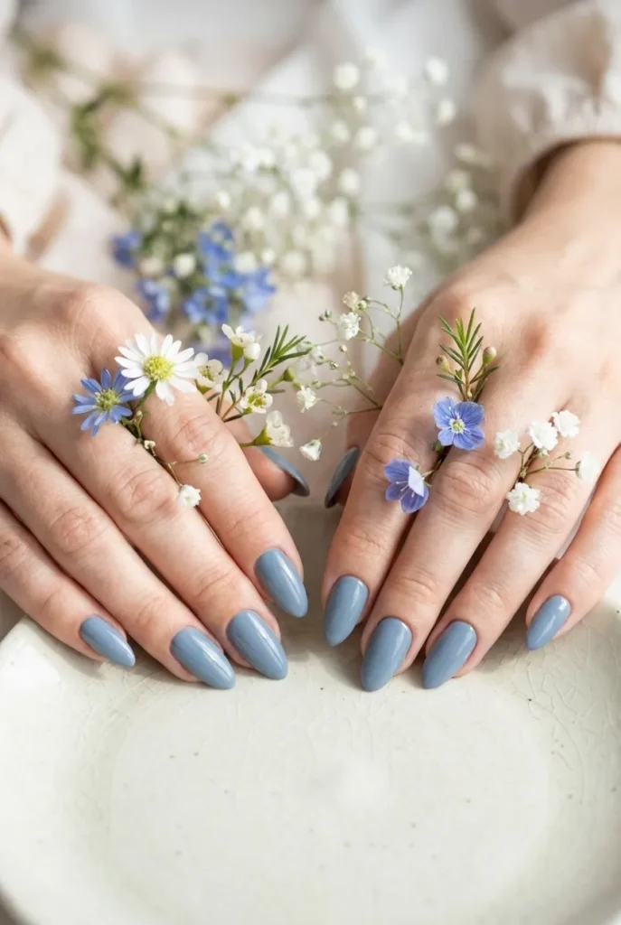 Matching bridesmaids in one blue 
