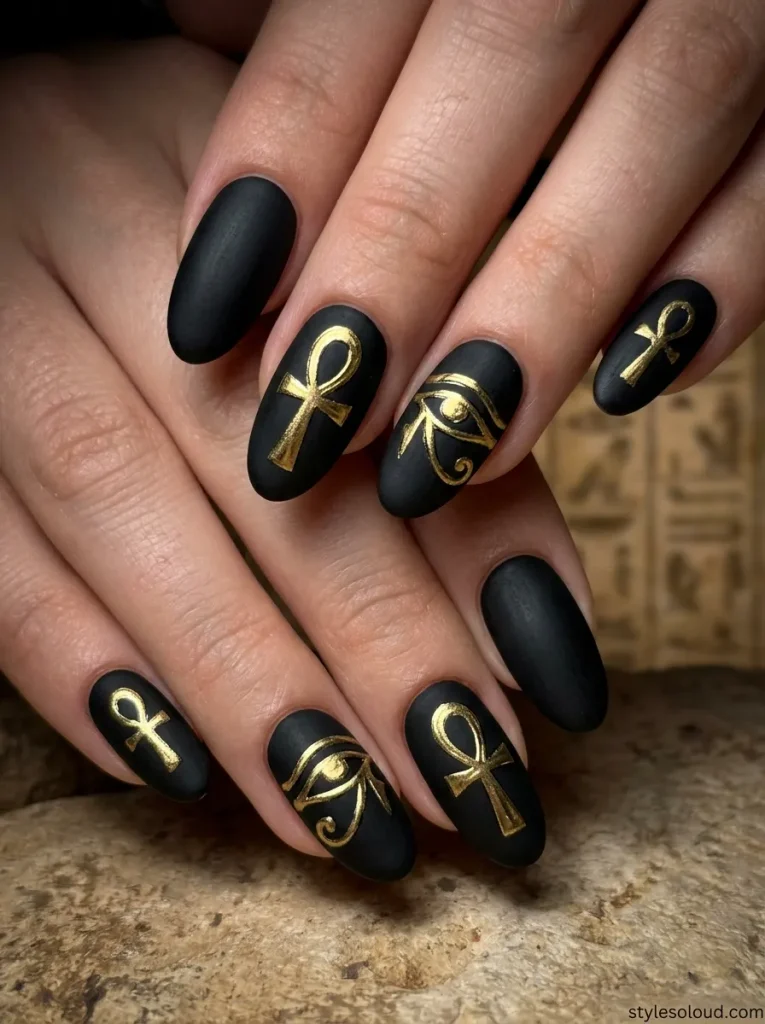 Matte Black with Gold Egyptian Symbols