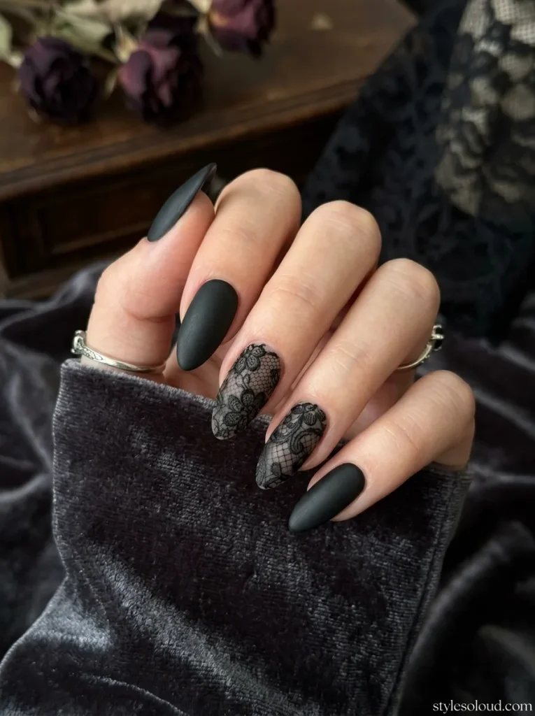 Matte Black with Sheer Black Lace Accents