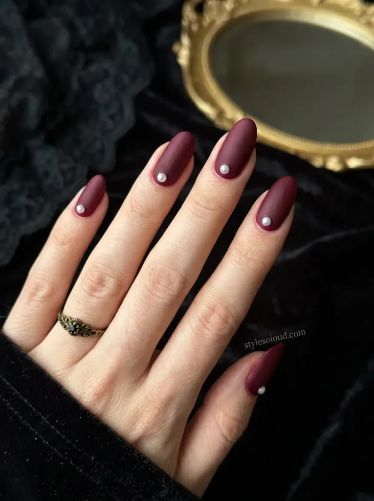 Matte Deep Bordeaux with Single Pearl Accents