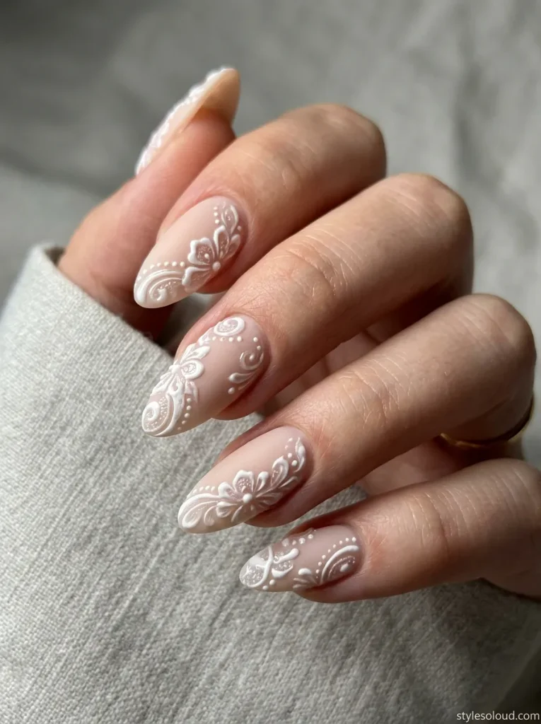 Matte Nude with High-Gloss 3D Sculpted Lace