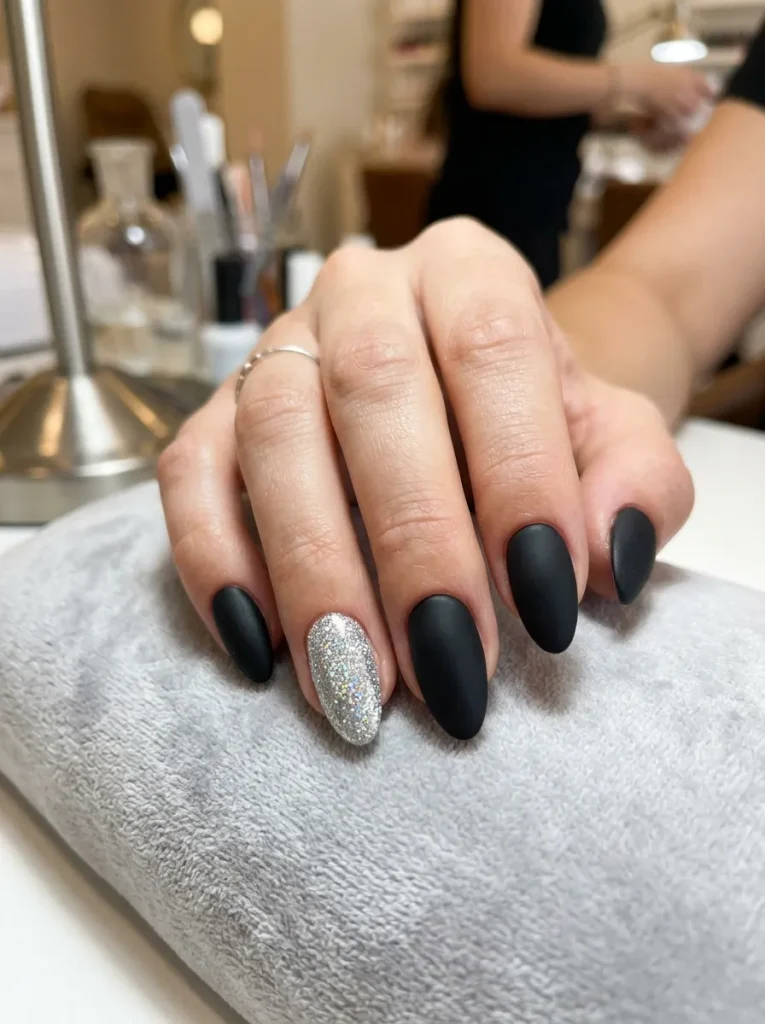 Matte Black With One Glitter Accent
