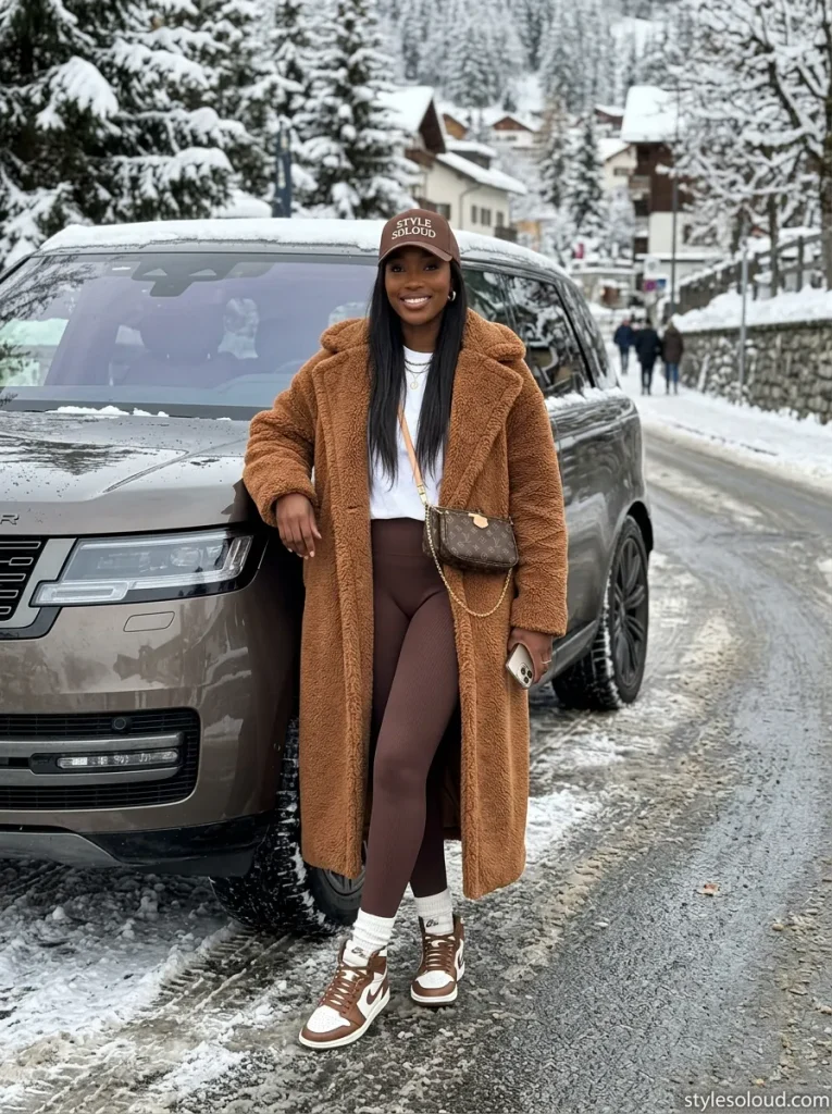 Maxi Cognac Teddy Coat & Retro High-Tops