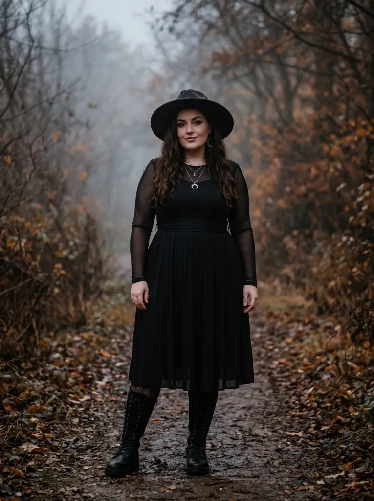 A Mesh-Sleeve Midi That Flatters a Curvy Figure