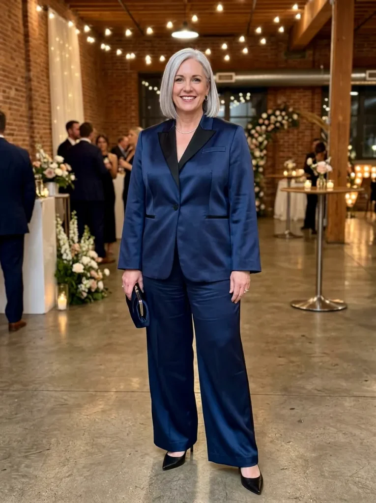 Midnight Blue Satin Pantsuit