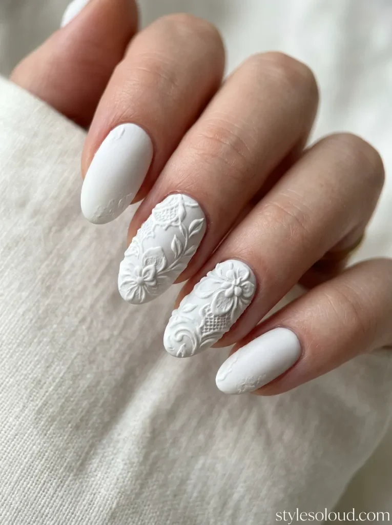 Monochromatic White-on-White Matte Lace Relief