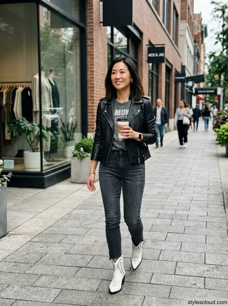  Moto Jacket & White Boots
