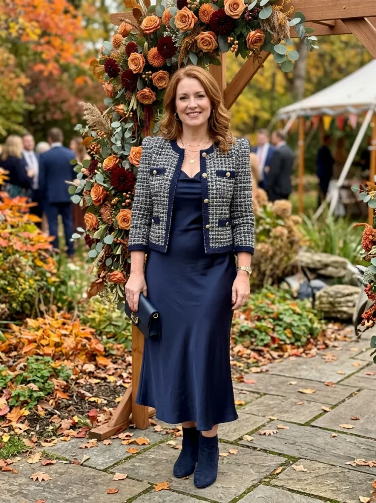 Navy Tweed Jacket & Slip Dress Combo