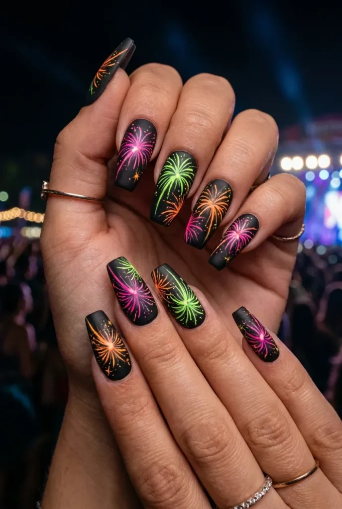 Neon bursts on black