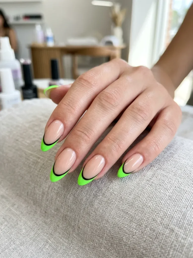 Neon Green French Tips With Black