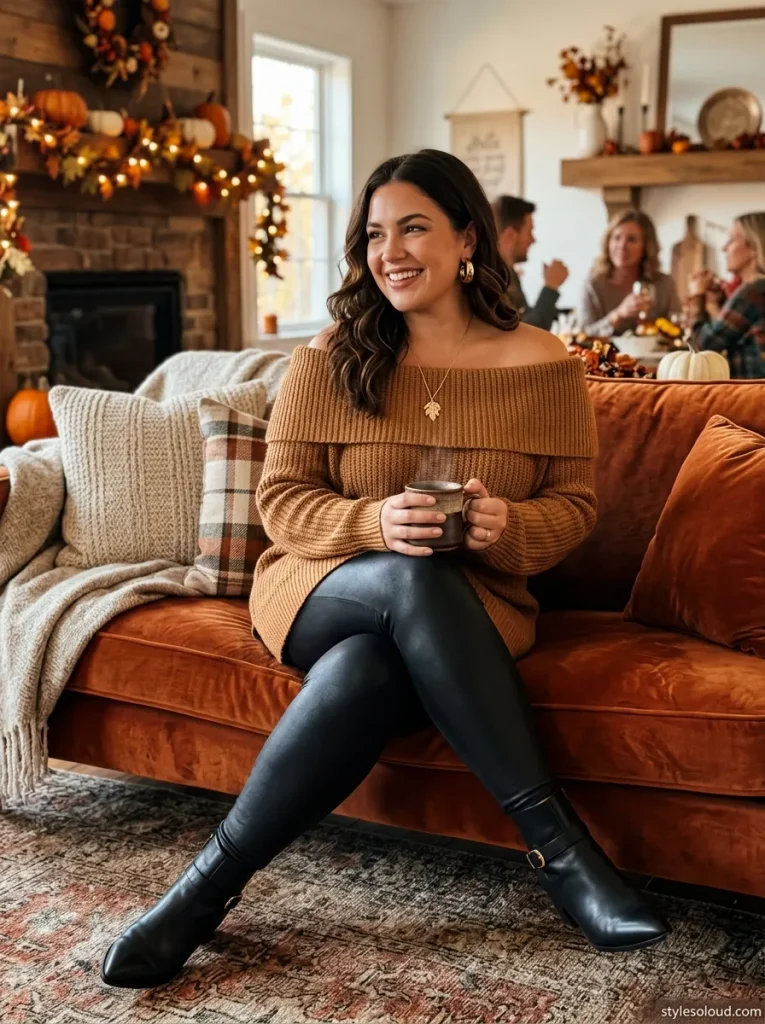 Off-Shoulder Knit & Faux Leather