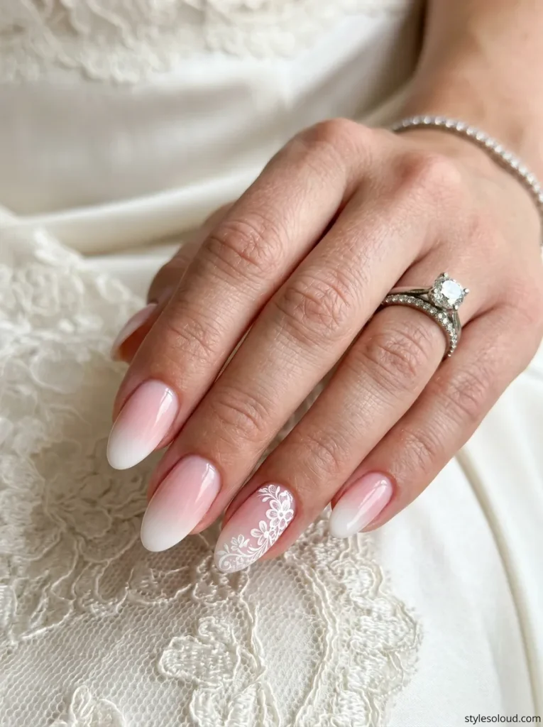 Ombré Baby Boomer Nails with Side Lace Accent