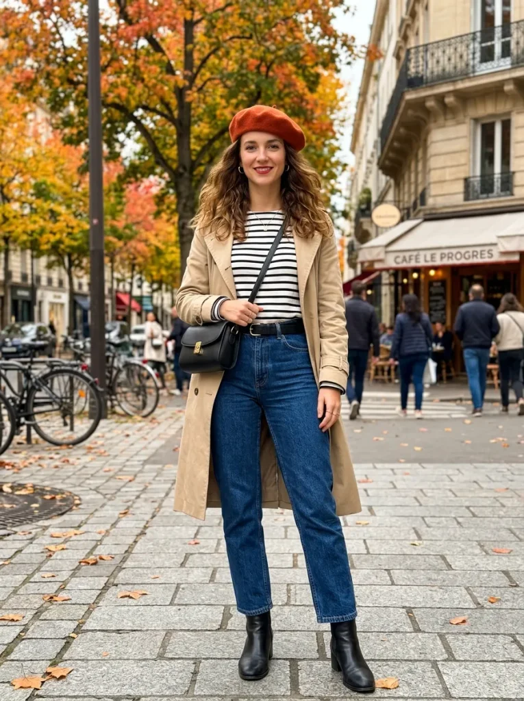 An Orange Beret With a Striped Long-Sleeve