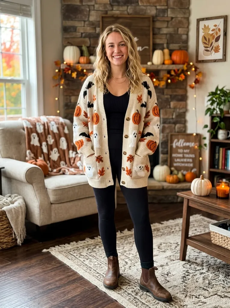 A Cozy Oversized Halloween Cardigan With Leggings