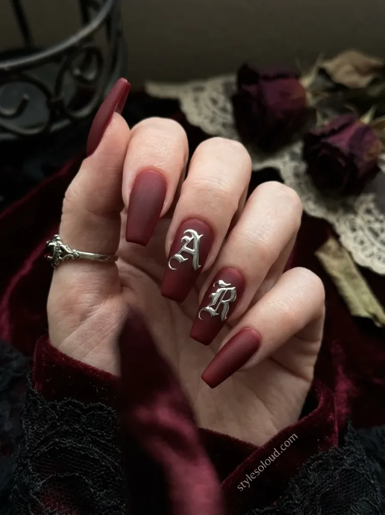 Oxblood Red with Gothic Lettering Initials