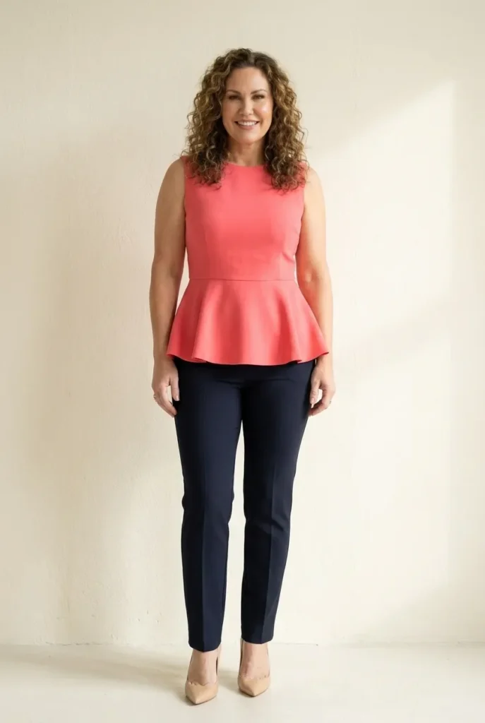 Peplum top styled right — coral pink