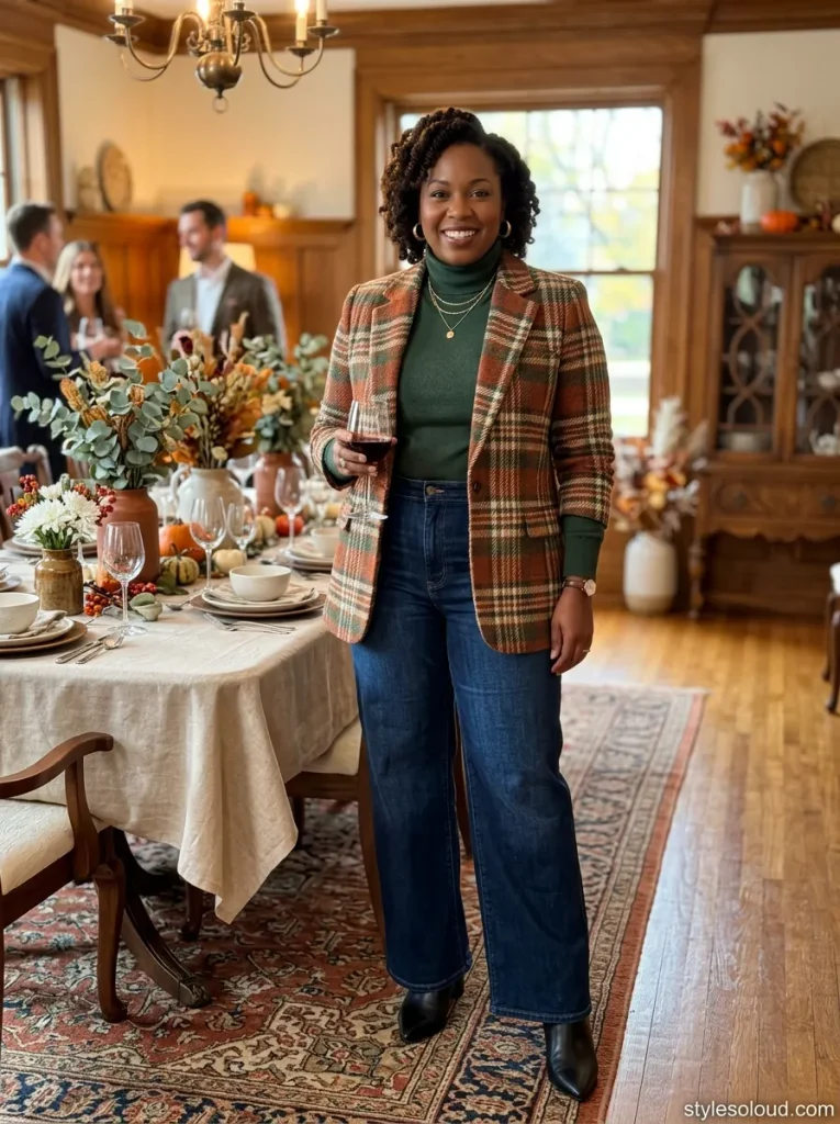 Plaid Blazer & Wide-Leg Jeans