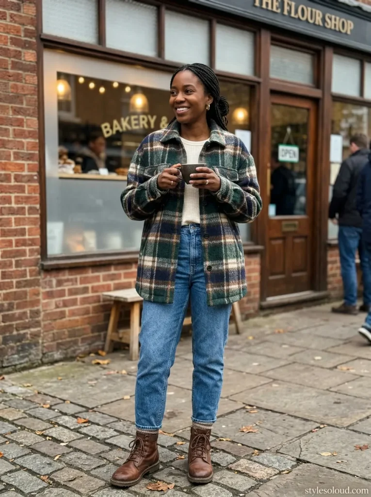Plaid Wool Shacket & Mom Jeans