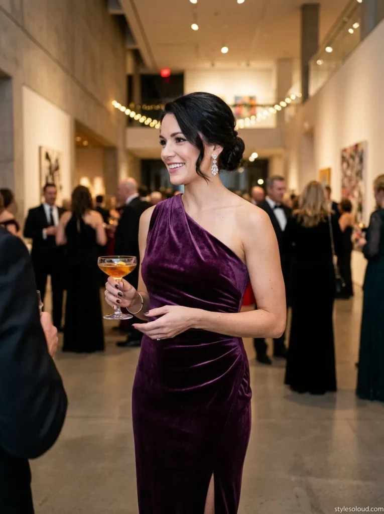 Plum One-Shoulder Velvet