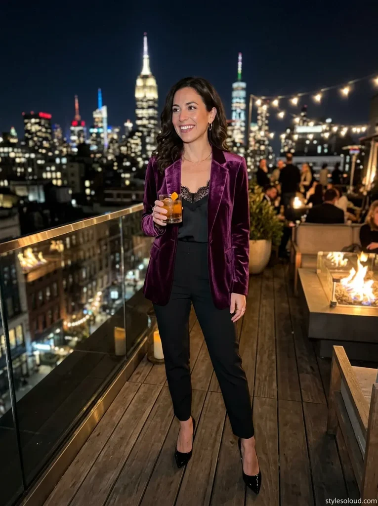 Plum Velvet Blazer & Tapered Trousers