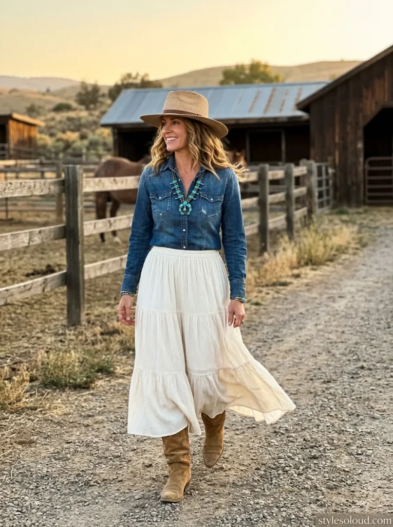 Prairie Maxi Skirt & Denim Snap
