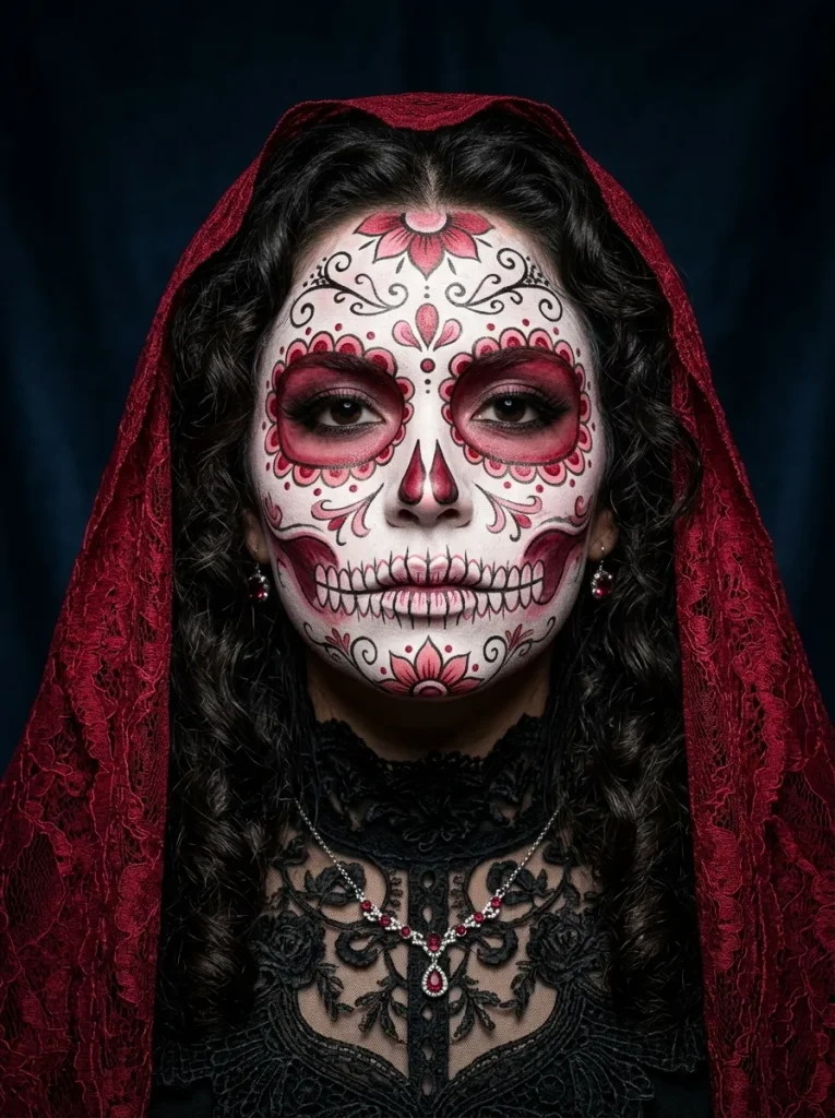 A Red-and-Pink Sugar Skull