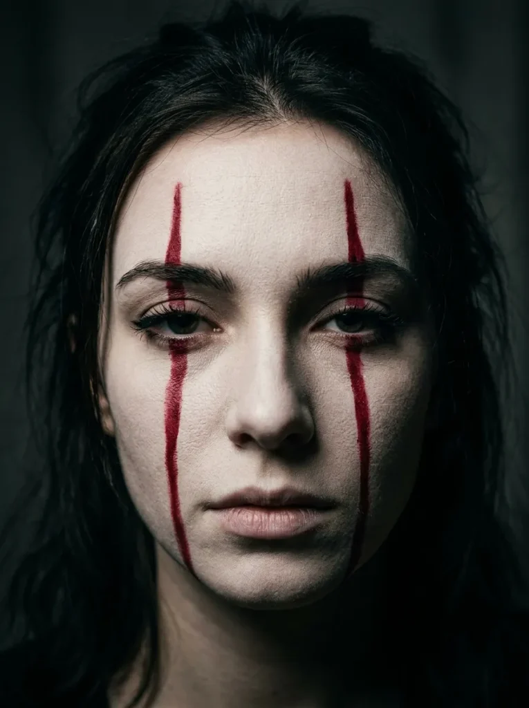 Red Vertical Lines Through the Eyes