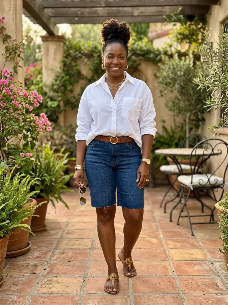 Relaxed Button-Down Bermuda Shorts