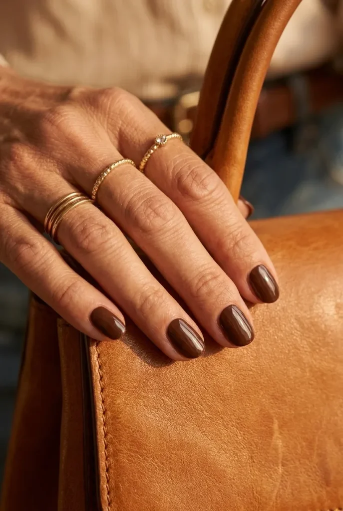Rich chocolate brown  nails design