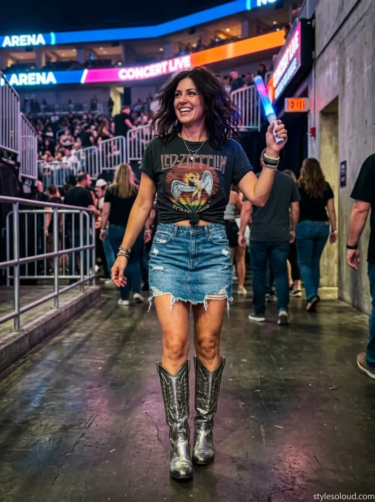 Rock Tee & Metallic Cowboy Boots