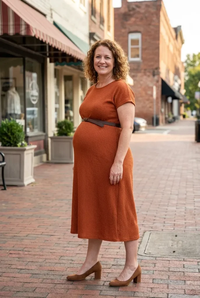 Rust Orange Dress — Belted Waist