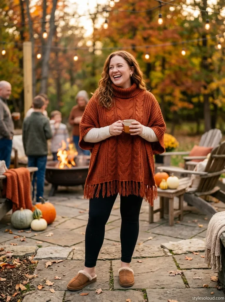 Rust Orange Knit Poncho Cape over