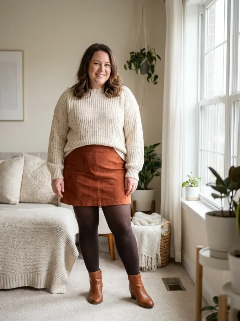 Rust Suede Mini and Opaque Tights