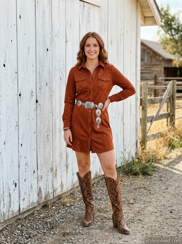 Rust Suede Shirt-Dress & Python Boots
