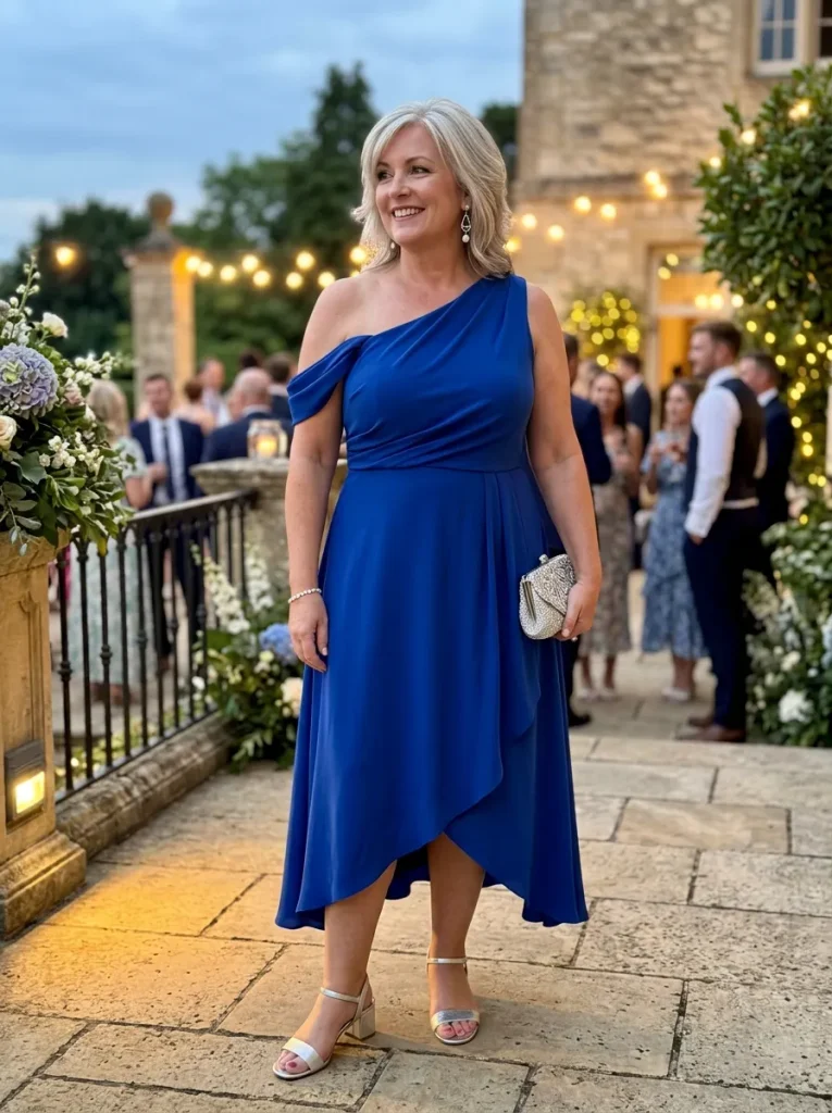 Sapphire Blue Asymmetrical One-Shoulder Dress