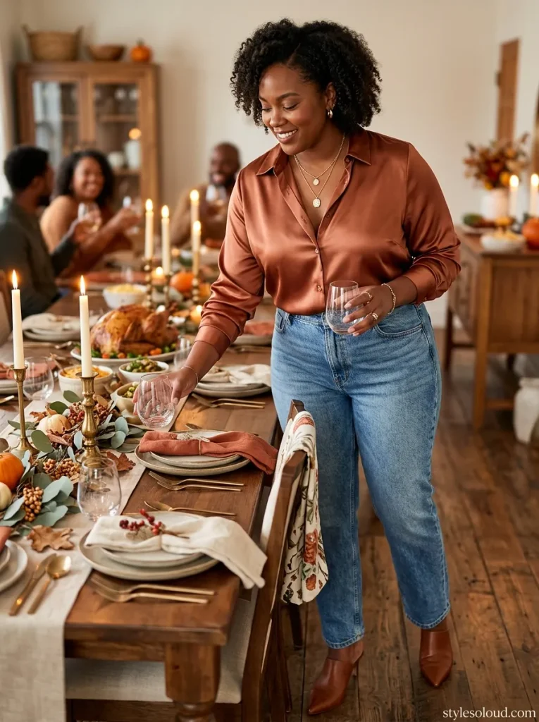 Satin Button-Down & Straight Jeans