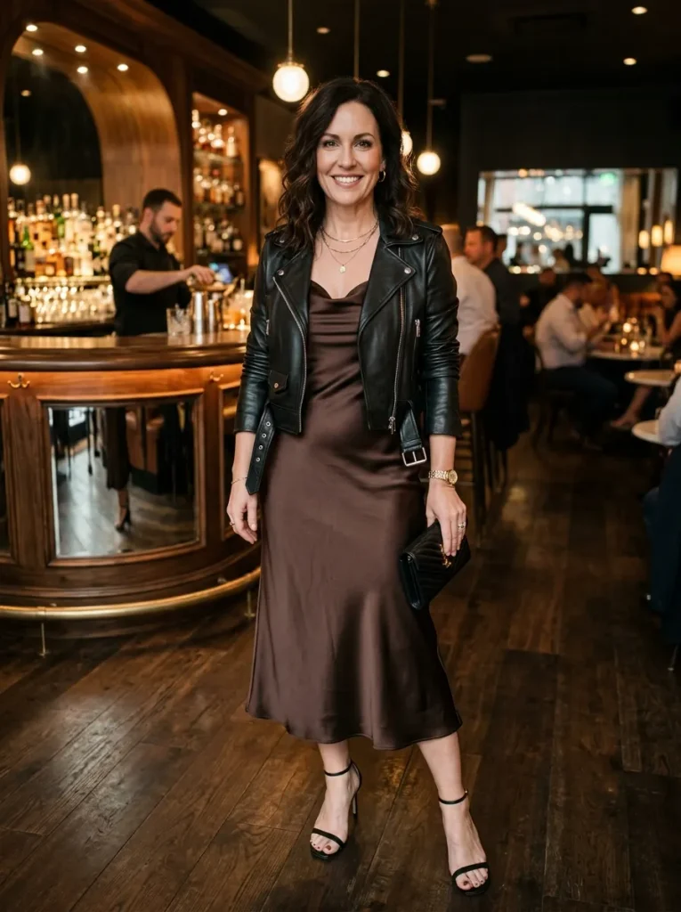 Satin Slip Dress & Moto Jacket