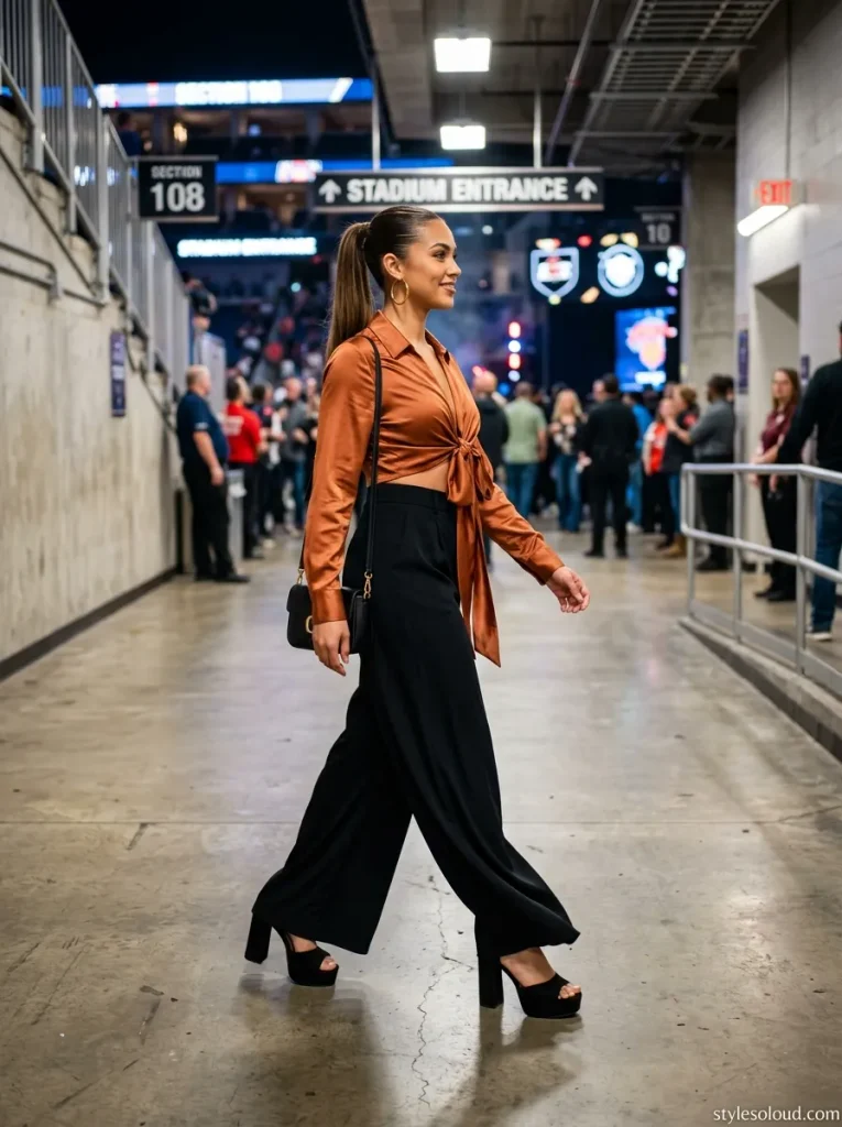 Satin Tie-Front Blouse & Palazzo Pants