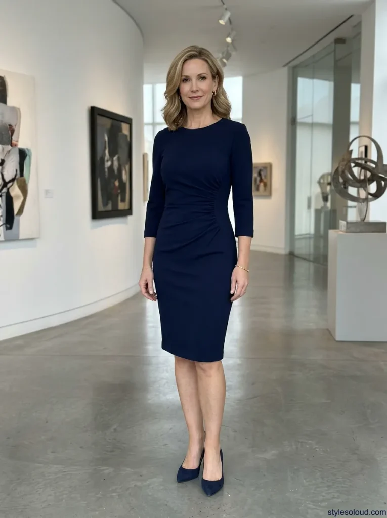  Side-Ruched Sheath Dress in Classic Navy