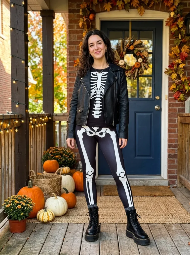A Skeleton-Print Set for Head-to-Toe Spooky