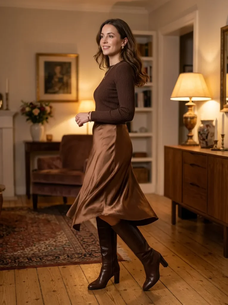A Slip Skirt With a Fine Knit and Boots