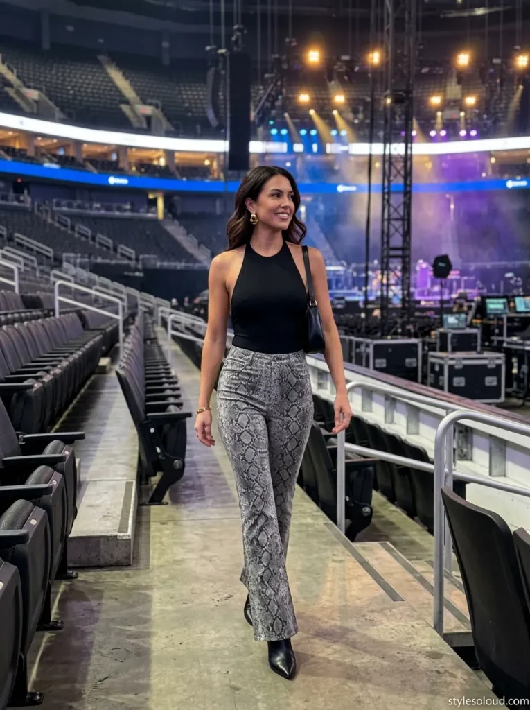 Snake-Print Flares & Halter Bodysuit